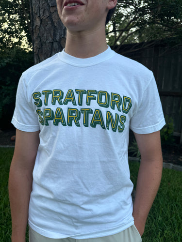 Fall 24 White Comfort Colors Stratford Spartans Block Tee