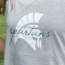 Load image into Gallery viewer, Ladies Tank - Gray with White Spartan Head and Spartans in Green