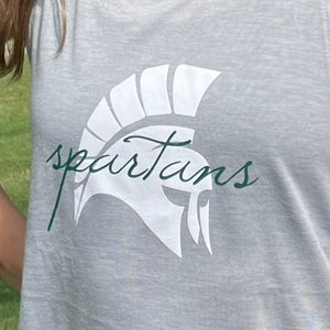 Ladies Tank - Gray with White Spartan Head and Spartans in Green